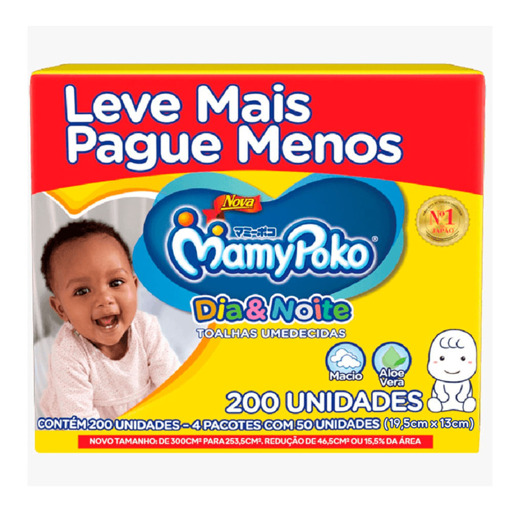 Toalhas Umedecidas Dia & Noite Mamypoko Pacote Com 200 Unidades
