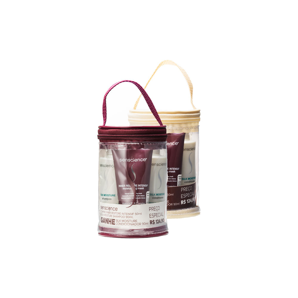 Kit Senscience Travel Size Máscara Inner Restore Intensif + Shampoo Silk Moisture 90 ml + Condicionador Silk Moisture 90 ml