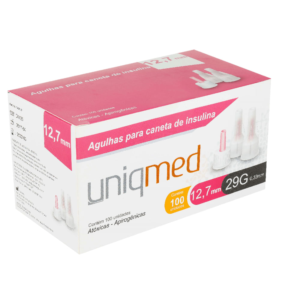 Agulhas para Caneta de Insulina 12,7mm 29G Caixa 100 Unidades UniqMed