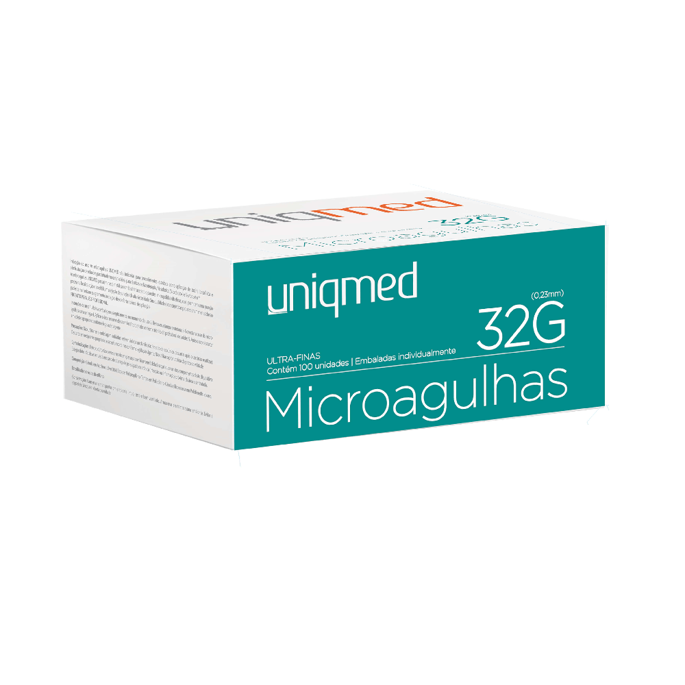 Microagulhas Ultrafinas para Procedimentos Estéticos 32G 4x0,23mm 100 Unidades Uniqmeds Uniqmed