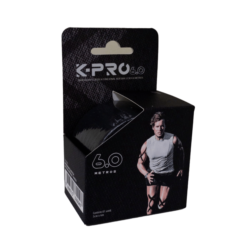 Bandagem Elástica Adesiva 6m X 5cm Preto K-pro