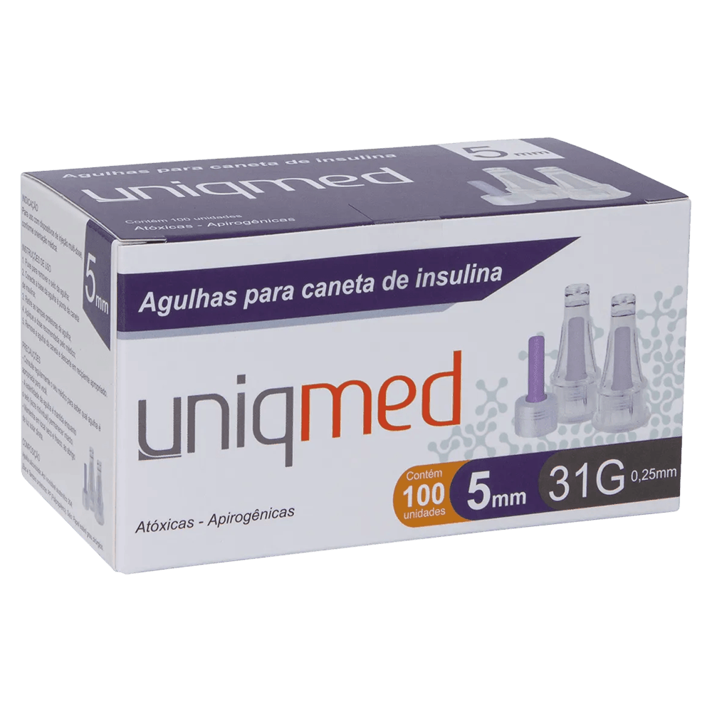 Agulhas para Caneta de Insulina  5mm 31G  Caixa 100 Unidades UniqMed