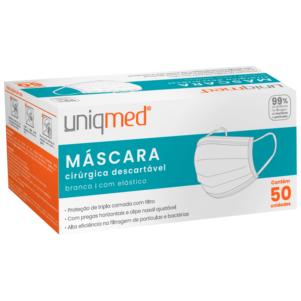 Máscara Cirúrgica Descartável Tripla Proteção 50 Unidades Uniqmed