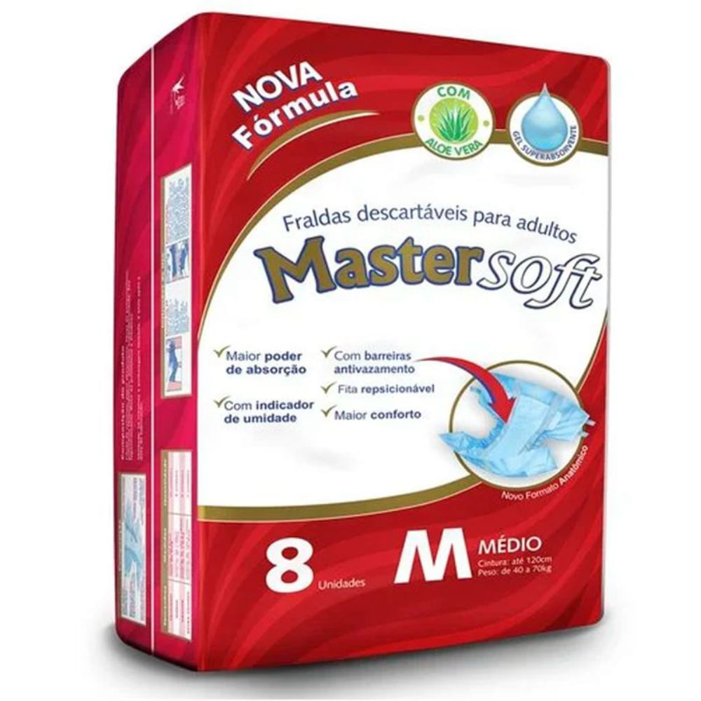 Fralda Geriátrica Mastersoft Regular Tamanho M Pacote Com 8 Unidades