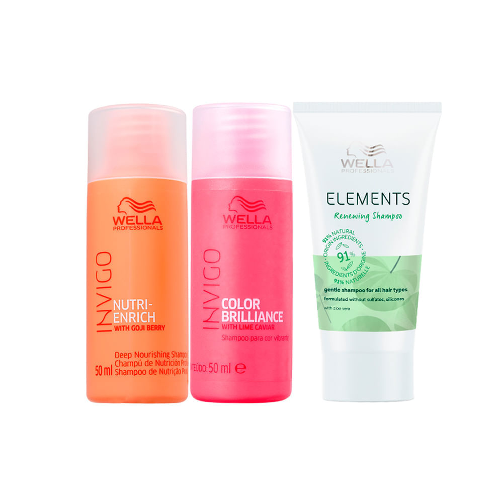 Kit Wella Professionals Shampoo Invigo Brilliance 50ml Shampoo Invigo Enrich 50ml E Shampoo Elements Renewing 30ml