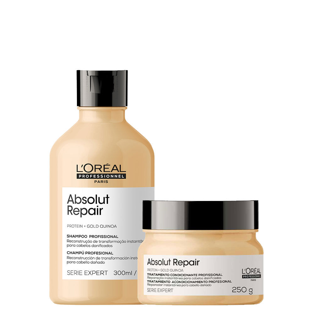 Kit L'Oréal Professionnel Serie Expert Absolut Repair Gold Quinoa Shampoo 300ml e Máscara Reparação 250g