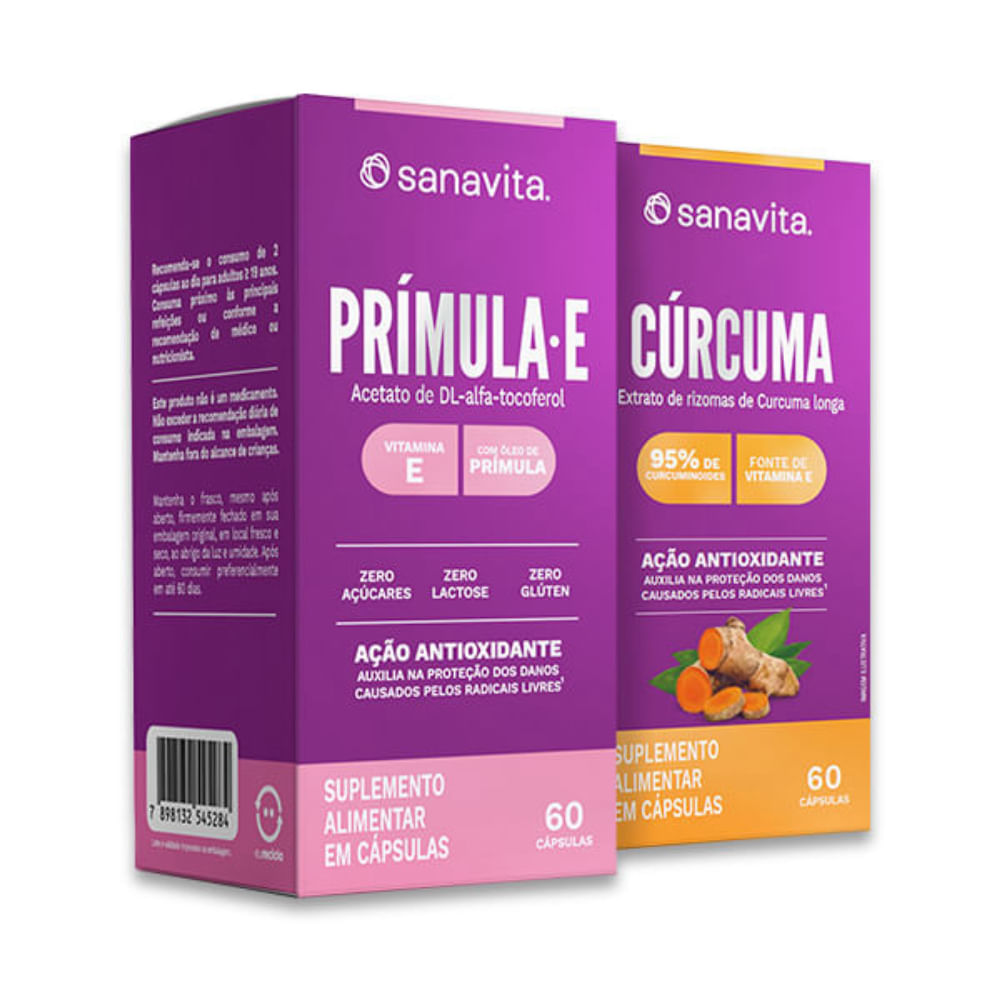 Combo Cuidado Com a Pele Prímula-E + Cúrcuma 60 Cápsulas Cada