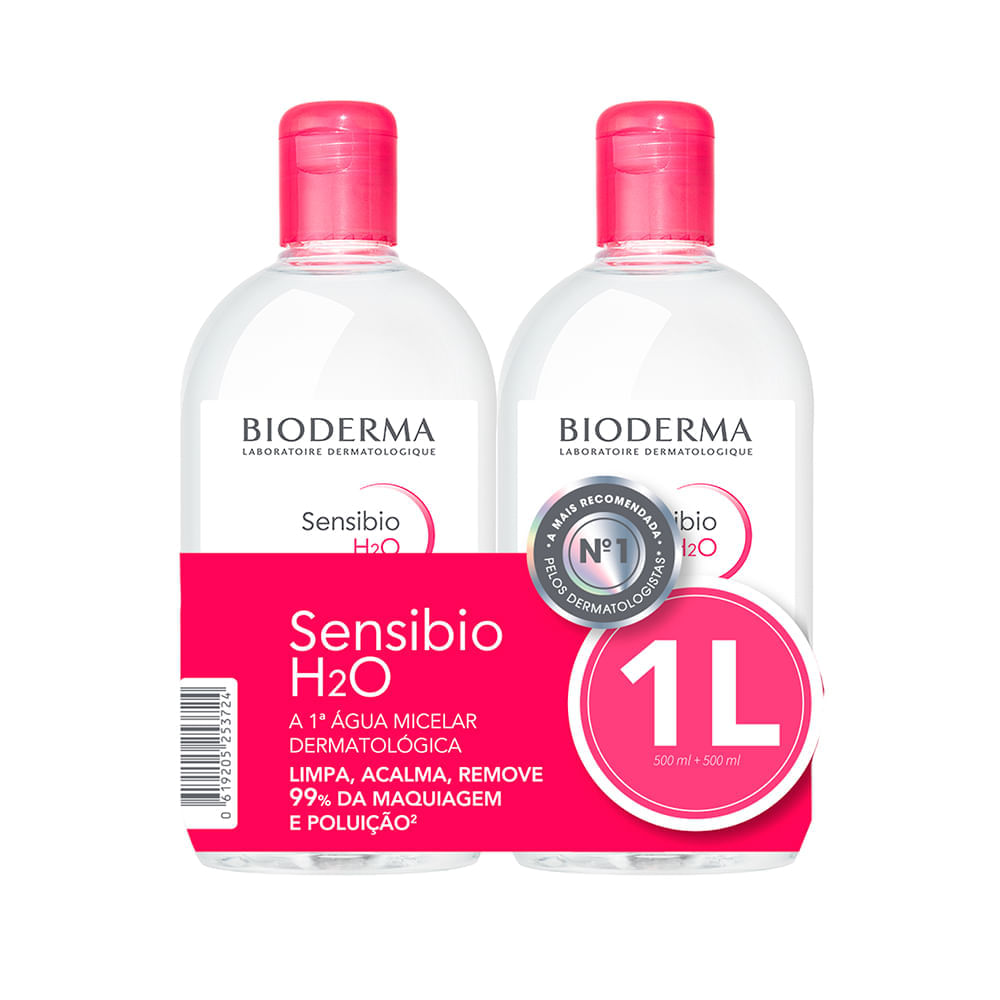 Kit 2 Águas Micelar Facial De Limpeza Bioderma Sensibio H2o 500 Ml