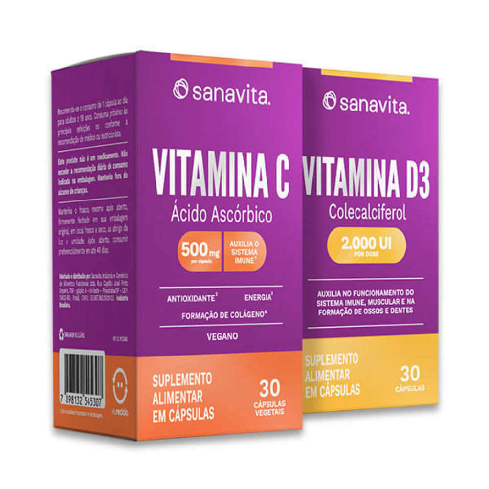 Combo Imunidade Em Alta Vitamina C + D3 30 Cápsulas Cada