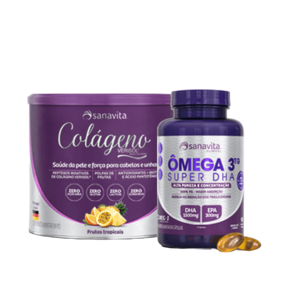 Combo Praticidade Colágeno Verisol 330g + Ômega 3 Sanavita 90 Cápsulas