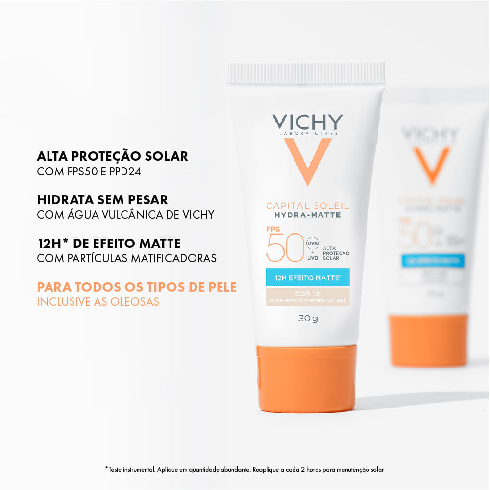 Protetor Solar Facial Vichy Capital Soleil Hydra-Matte FPS 50 Cor 1.0 30 g
