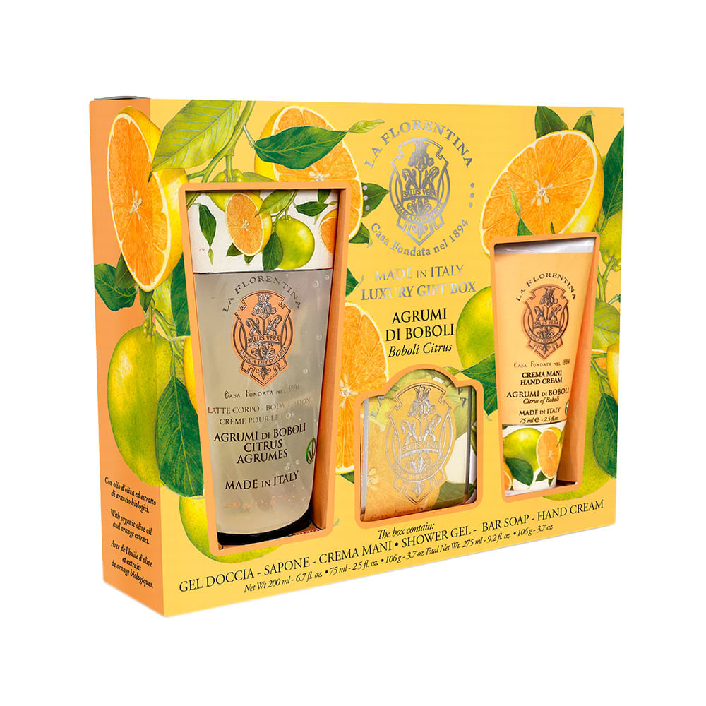 Kit La Florentina Big Ritual Boboli Citrus Creme Para As Mãos 75 Ml + Sabonete Em Barra 106 G + Gel De Banho 200 Ml