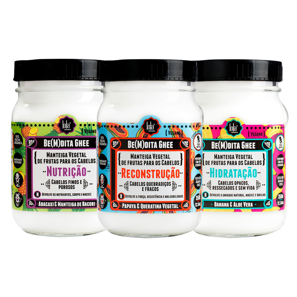Kit Lola Cosmetics Máscara de Hidratação 350 g + Máscara de Nutrição 350 g + Máscara de Reconstrução 350 g