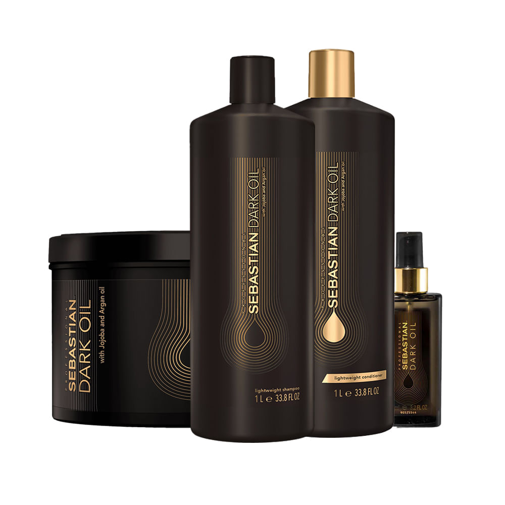 Kit Sebastian Professional Dark Oil Shampoo 1000 ml + Condicionador 1000 ml + Máscara 500 ml + Óleo 95 ml