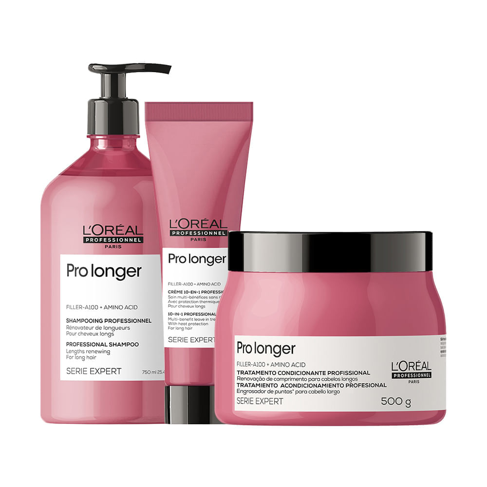 Kit L'oréal Professionnel Serie Expert Pro Longer Shampoo 750 Ml + Máscara 500 G + Leave-in 150 Ml