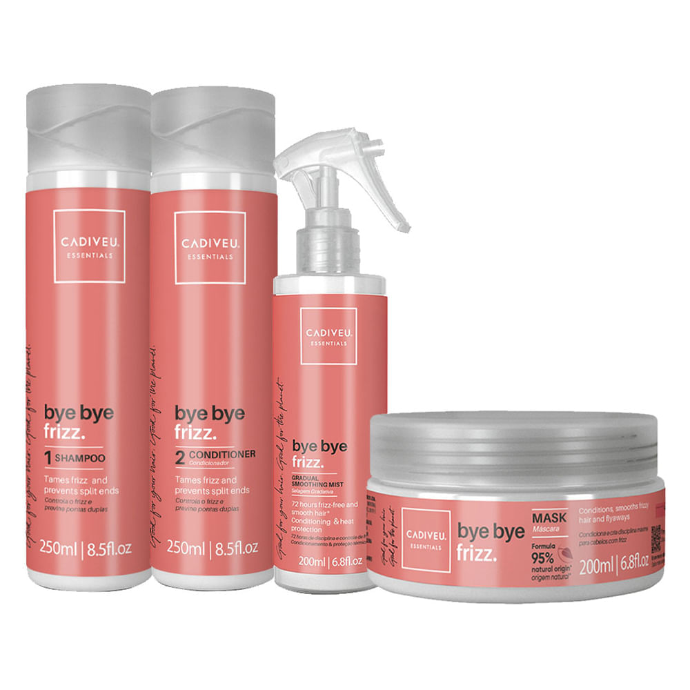 Kit Cadiveu Essentials Bye Bye Frizz Shampoo 250 ml + Condicionador 250 ml + Máscara 200 ml + Leave- in Selagem 200 ml