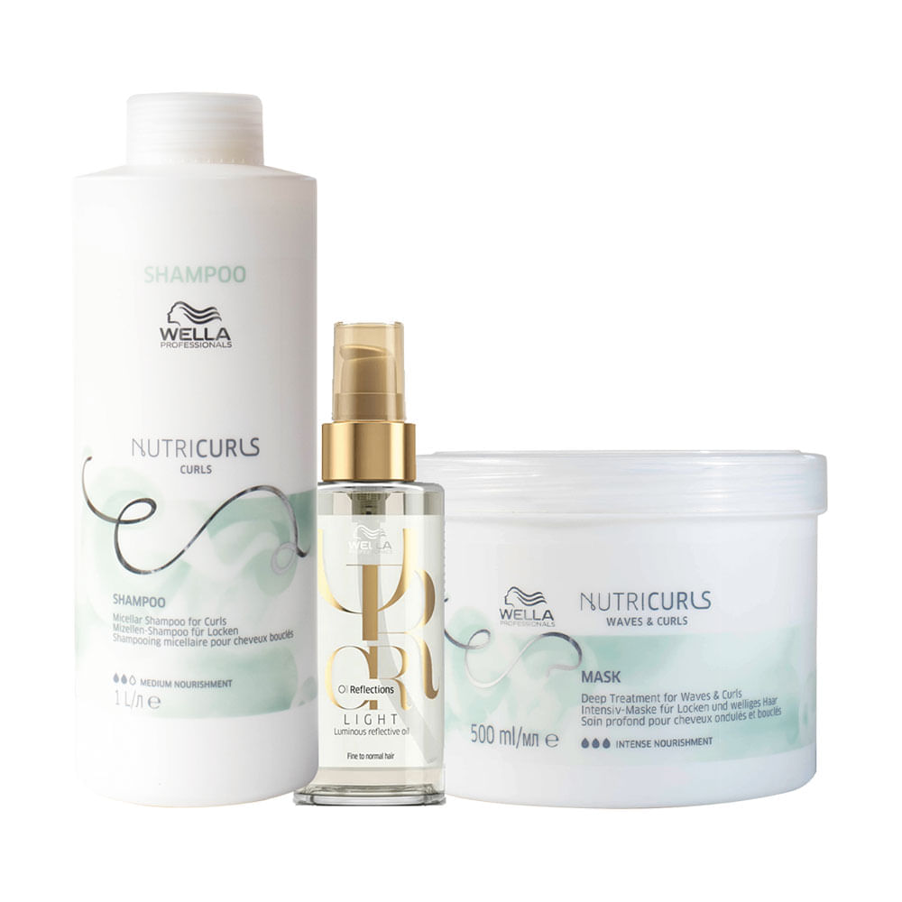 Kit Wella Professionals Nutricurls Shampoo 1000 Ml + Máscara 500 Ml + Óleo Light 100 Ml