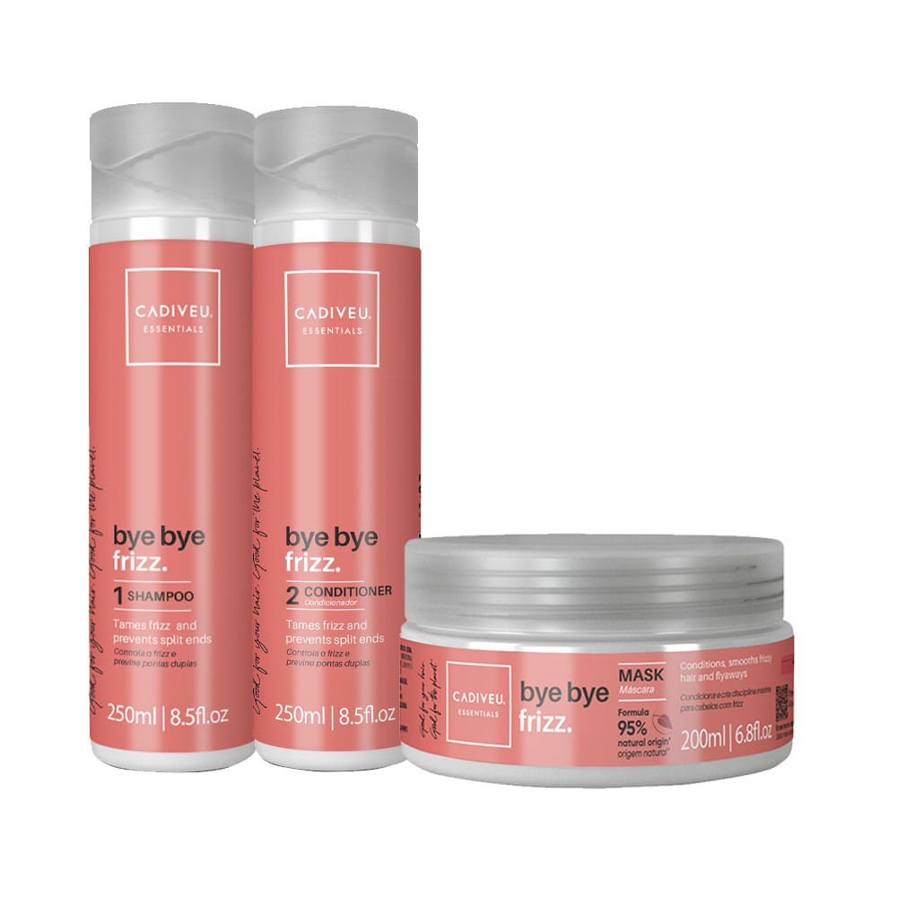 Kit Cadiveu Essentials Bye Bye Frizz Shampoo 250 ml + Condicionador 250 ml + Máscara 200 ml