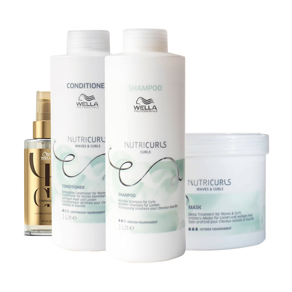 Kit Wella Professionals Nutricurls Shampoo 1000 Ml + Condicionador 1000 Ml + Máscara 500 Ml + Óleo 100 Ml