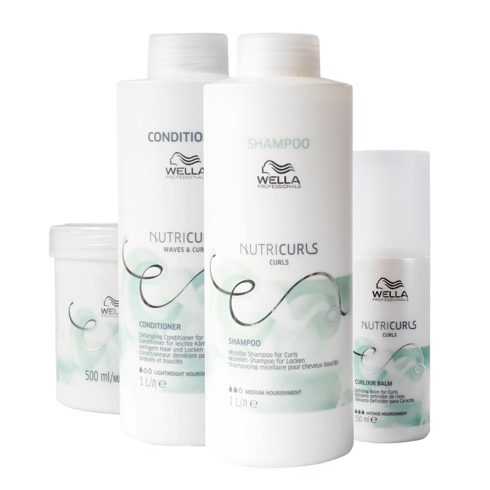 Kit Wella Professionals Nutricurls Shampoo 1000 Ml + Condicionador 1000 Ml + Máscara 500 Ml + Leave- In 150 Ml