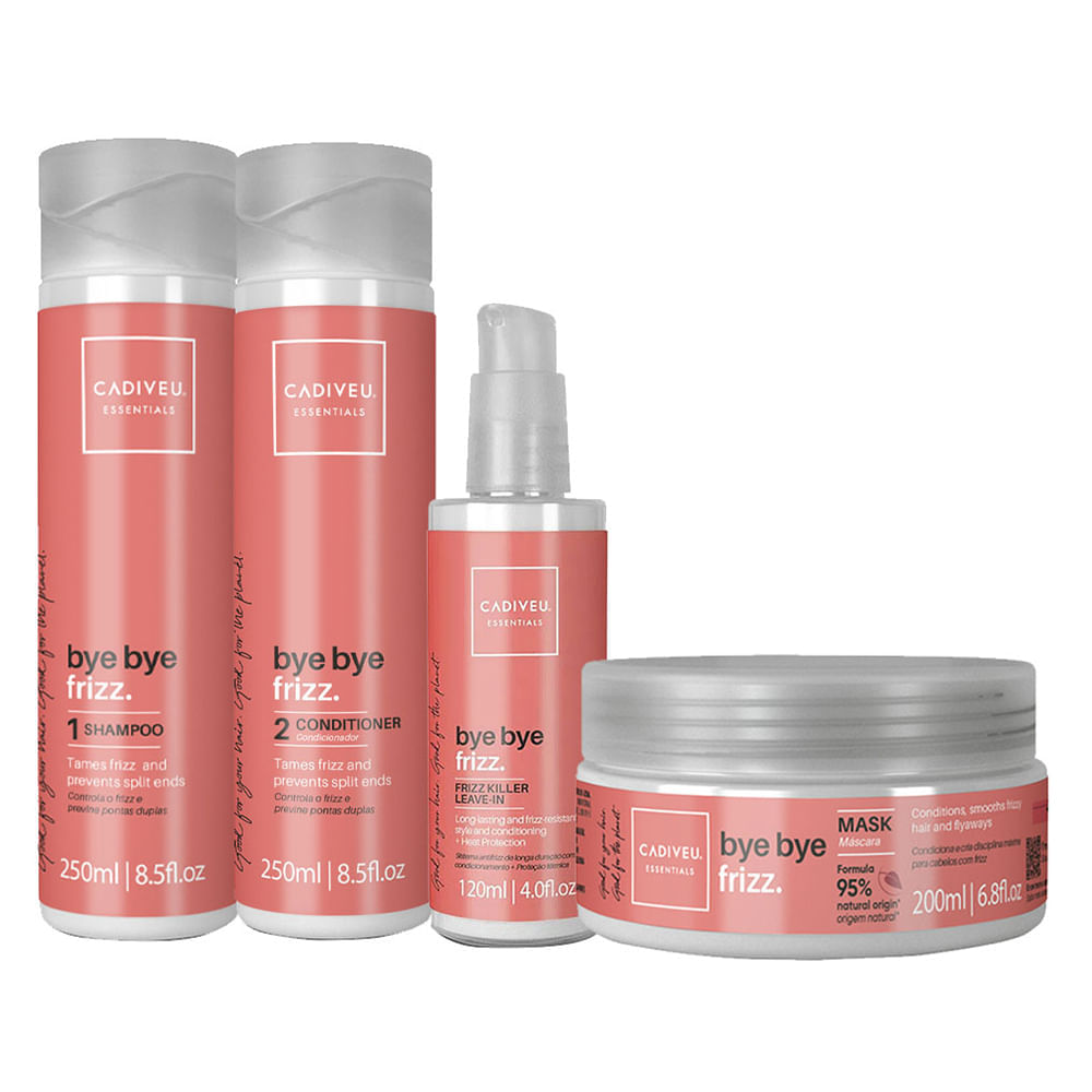 Kit Cadiveu Essentials Bye Bye Frizz Shampoo 250 ml + Condicionador 250 ml + Máscara 200 ml + Leave- in Frizz Kiler 120 ml
