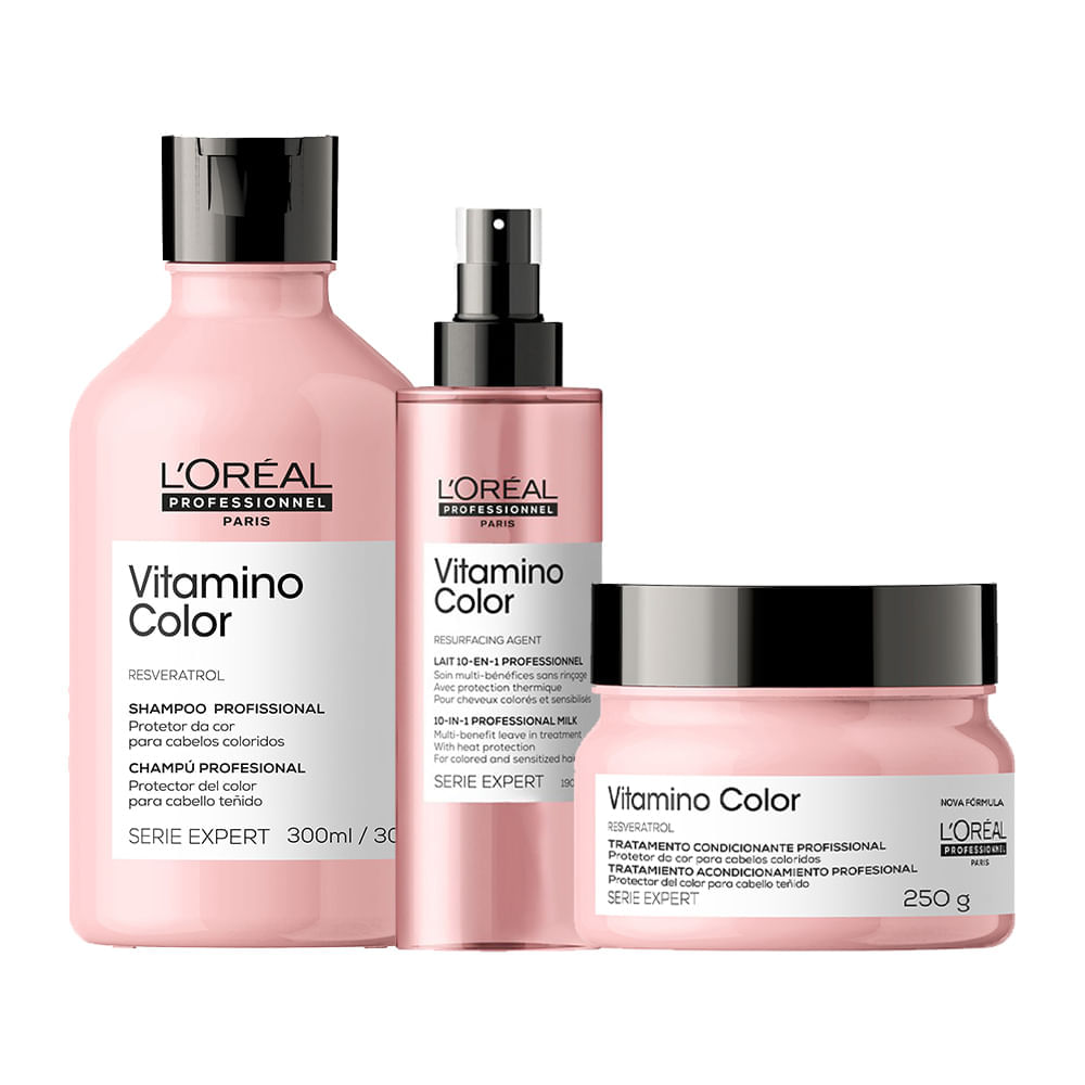 Kit L'oréal Professionnel  Serie Expert Vitamino Color Shampoo 300 Ml + Máscara 250 G + Leave-in 190 Ml