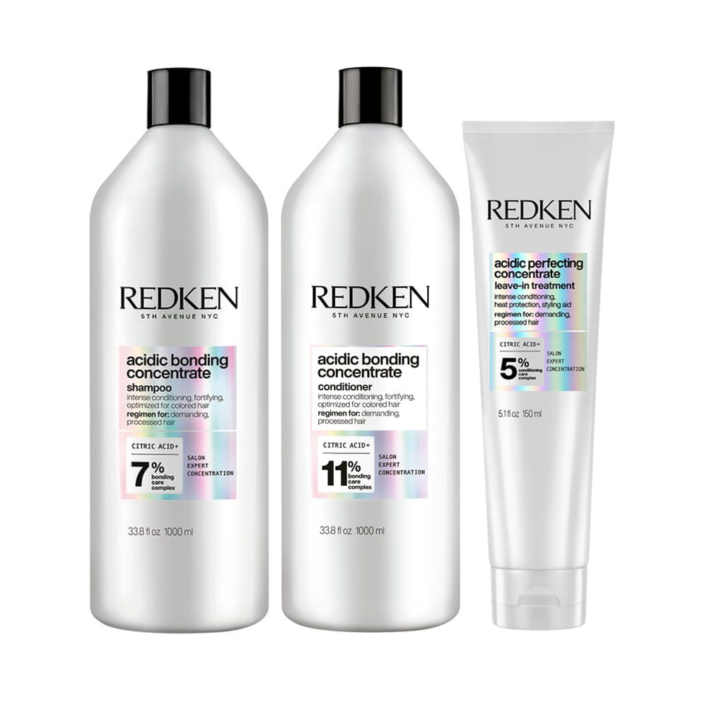 Kit Redken Acidic Bonding Concentrate Shampoo 1000 Ml + Condicionador 1000 Ml + Leave-in 150 Ml