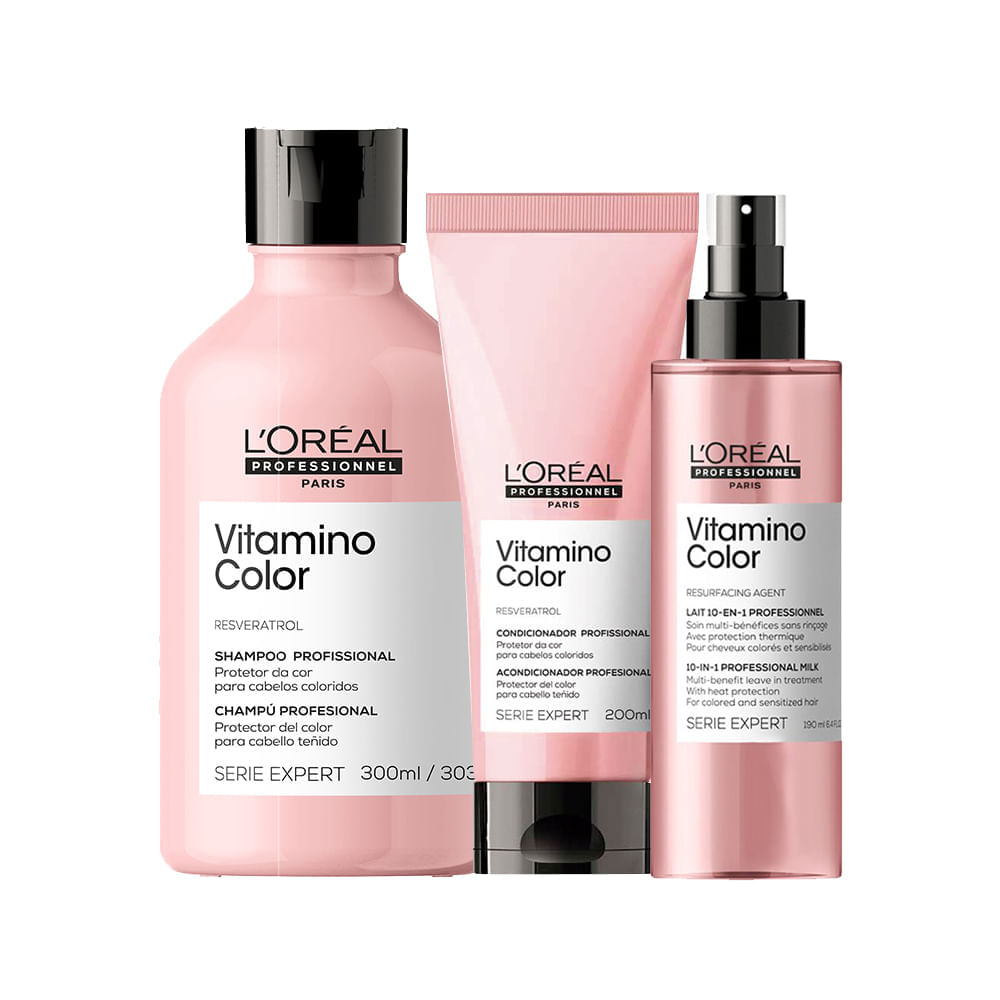 Kit L'Oréal Professionnel  Serie Expert Vitamino Color Shampoo 300 ml + Condicionador 200 ml +  Leave-in 190 ml