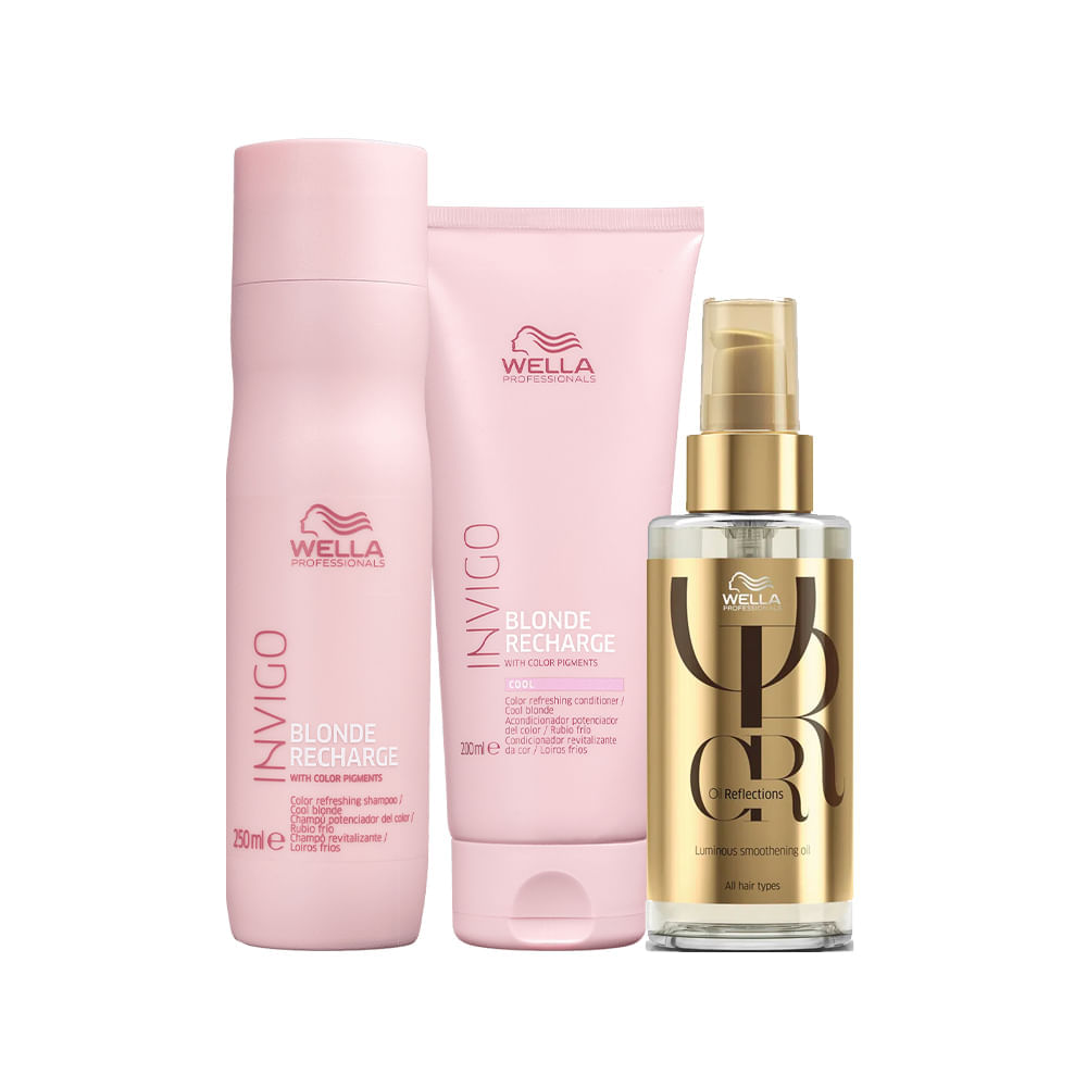 Kit Wella Invigo Cool Blonde Recharge Shampoo 250 Ml + Condicionador 200 Ml + Óleo 30 Ml