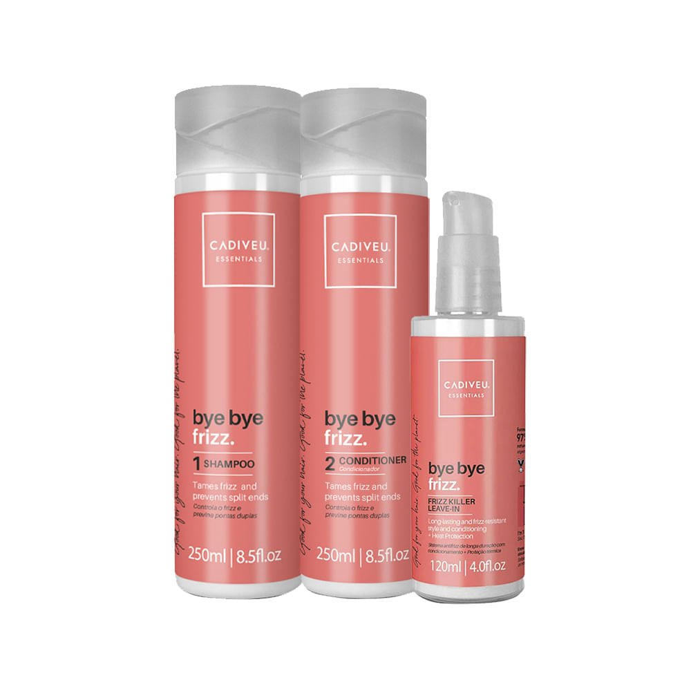 Kit Cadiveu Essentials Bye Bye Frizz Shampoo 250 ml + Condicionador 250 ml + Leave- in Frizz Kiler 120 ml