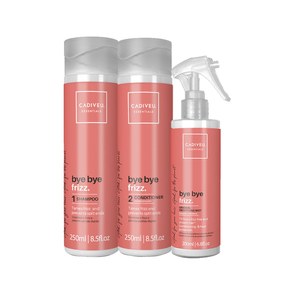 Kit Cadiveu Essentials Bye Bye Frizz Shampoo 250 Ml + Condicionador 250 Ml +leave- In Selagem 200 Ml