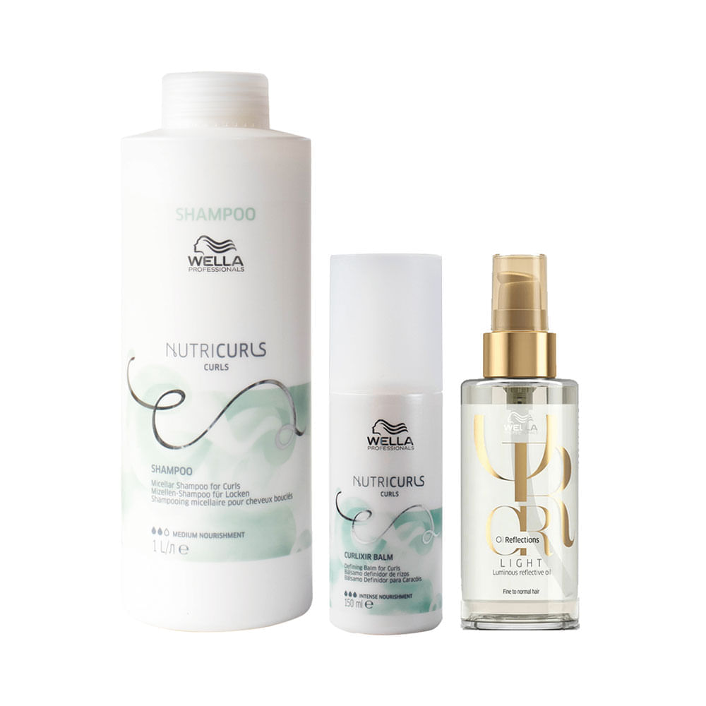 Kit Wella Professionals Nutricurls Shampoo 1000 ml + Leave- in 150 ml + Óleo Light 100 ml