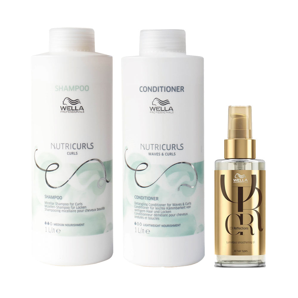 Kit Wella Professionals Nutricurls Shampoo 1000 Ml + Condicionador 1000 Ml + Óleo 100 Ml