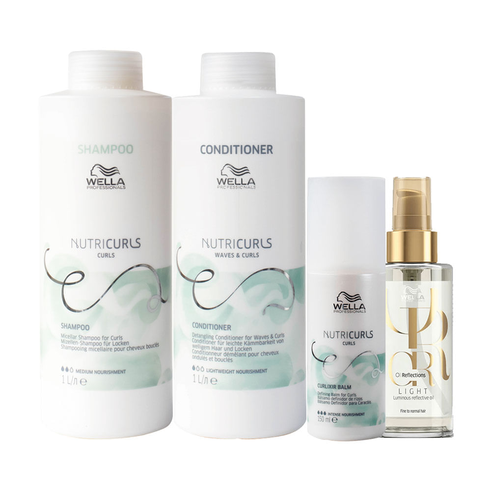 Kit Wella Professionals Nutricurls Shampoo 1000 ml + Condicionador 1000 ml + Leave- in 150 ml + Óleo Light 100 ml