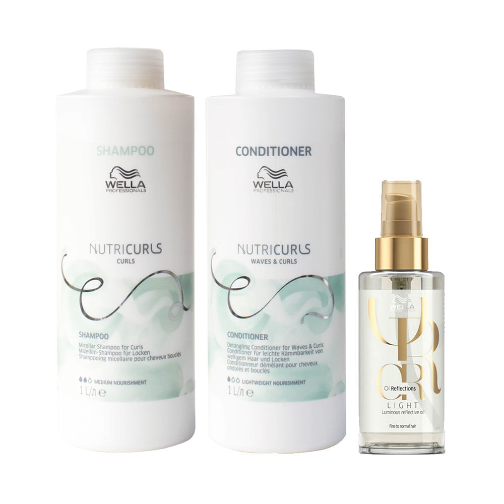 Kit Wella Professionals Nutricurls Shampoo 1000 ml + Condicionador 1000 ml + Óleo Light 100 ml