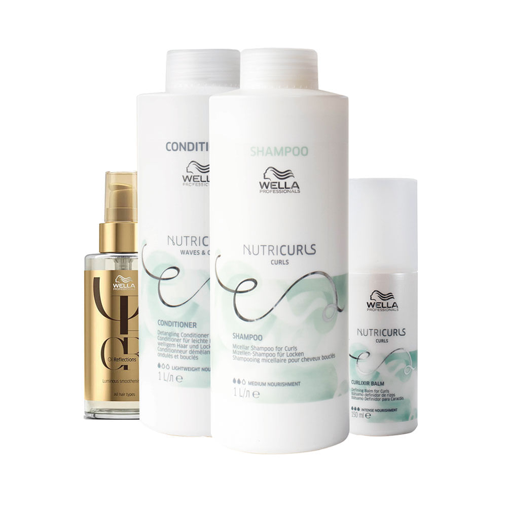 Kit Wella Professionals Nutricurls Shampoo 1000 Ml + Condicionador 1000 Ml + Leave- In 150 Ml + Óleo 100 Ml