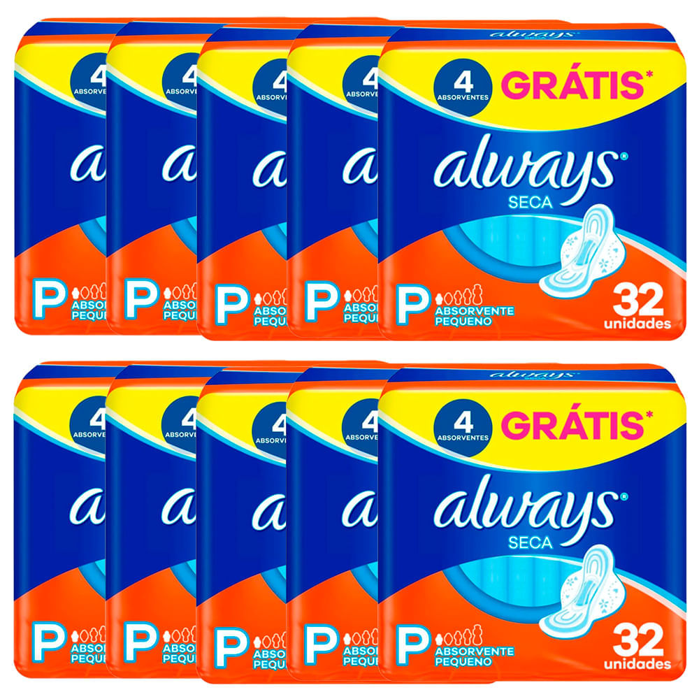 Kit 10 Absorventes Always Com Abas Pacote Com 32 Unidades Cada Tamanho P