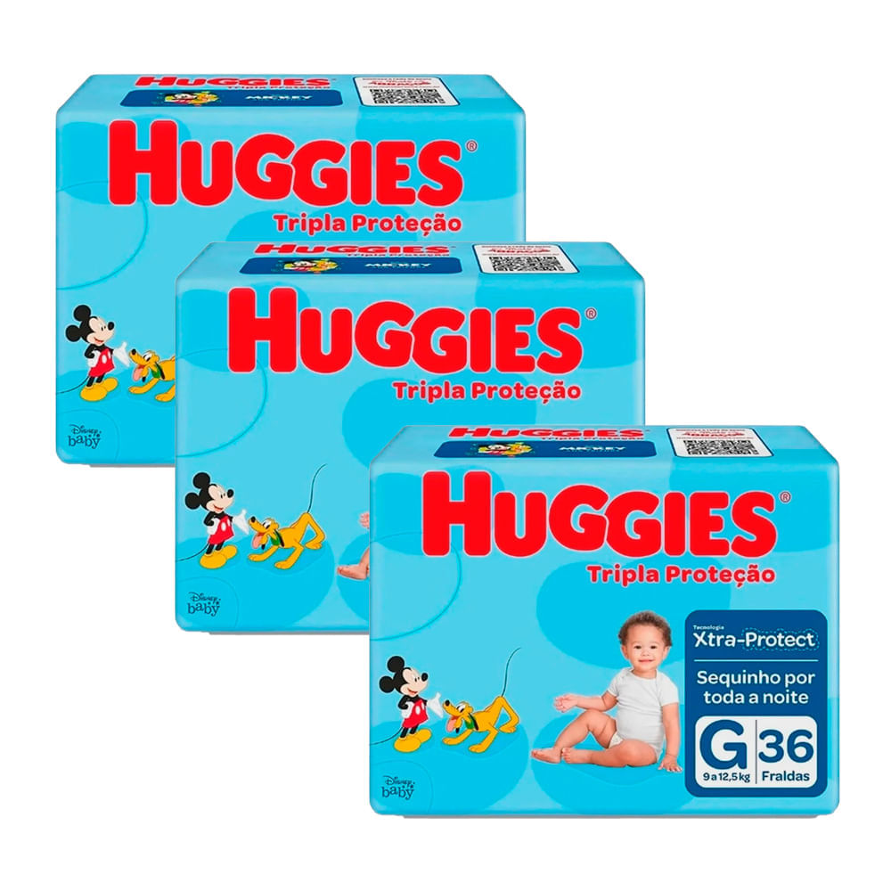 Kit 3 Fralda Huggies Pacote Com 36 Fraldas Cada Tamanho G