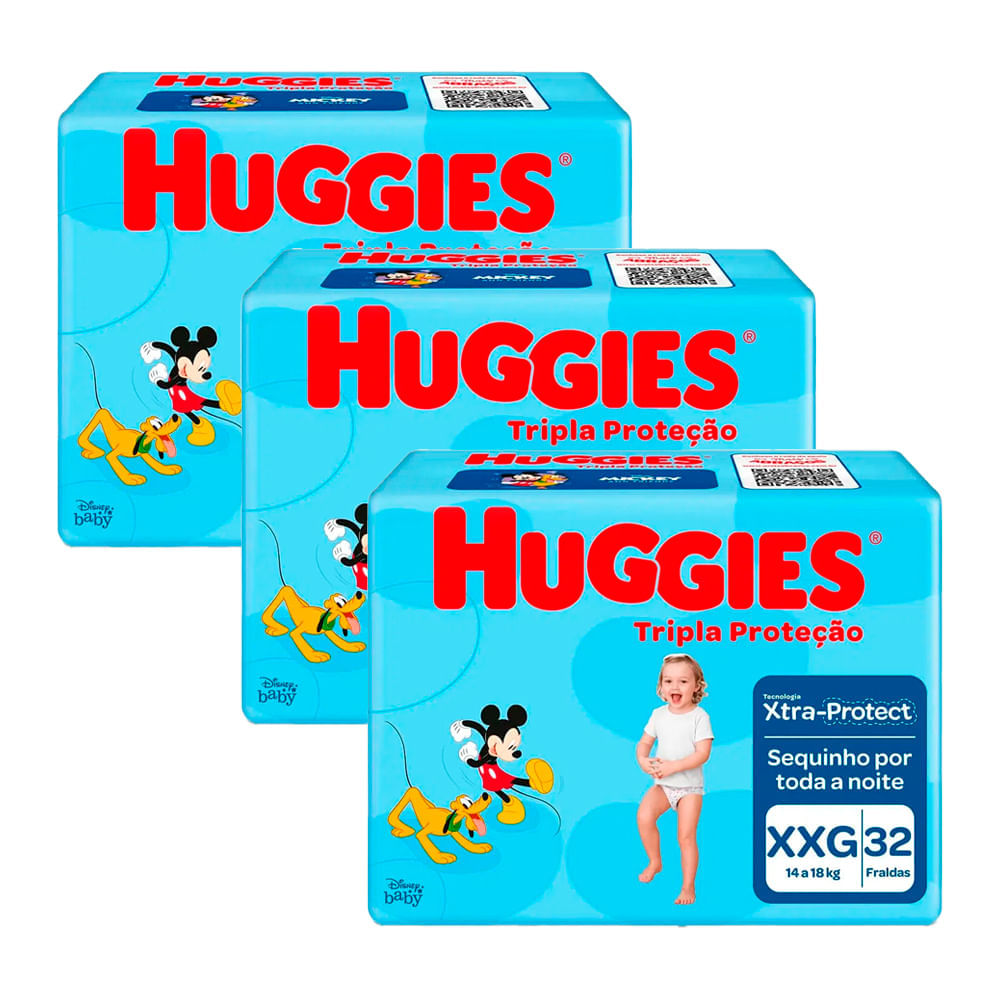 Kit 3 Fralda Huggies Pacote Com 32 Unidades Cada Tamanho XXG