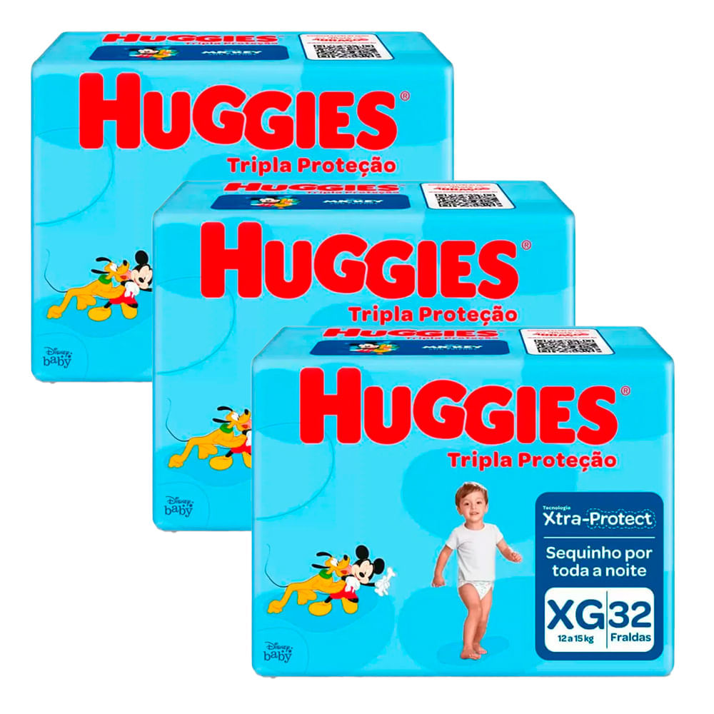 Kit 3 Fralda Huggies Pacote Com 32 Unidades Cada Tamanho XG