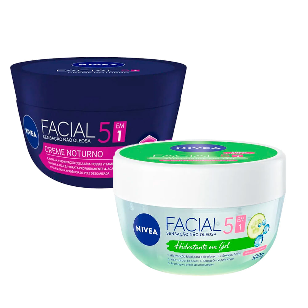 Kit Creme Hidratante Facial Noturno 100g + Creme Hidratante Facial Em Gel 100g Nivea