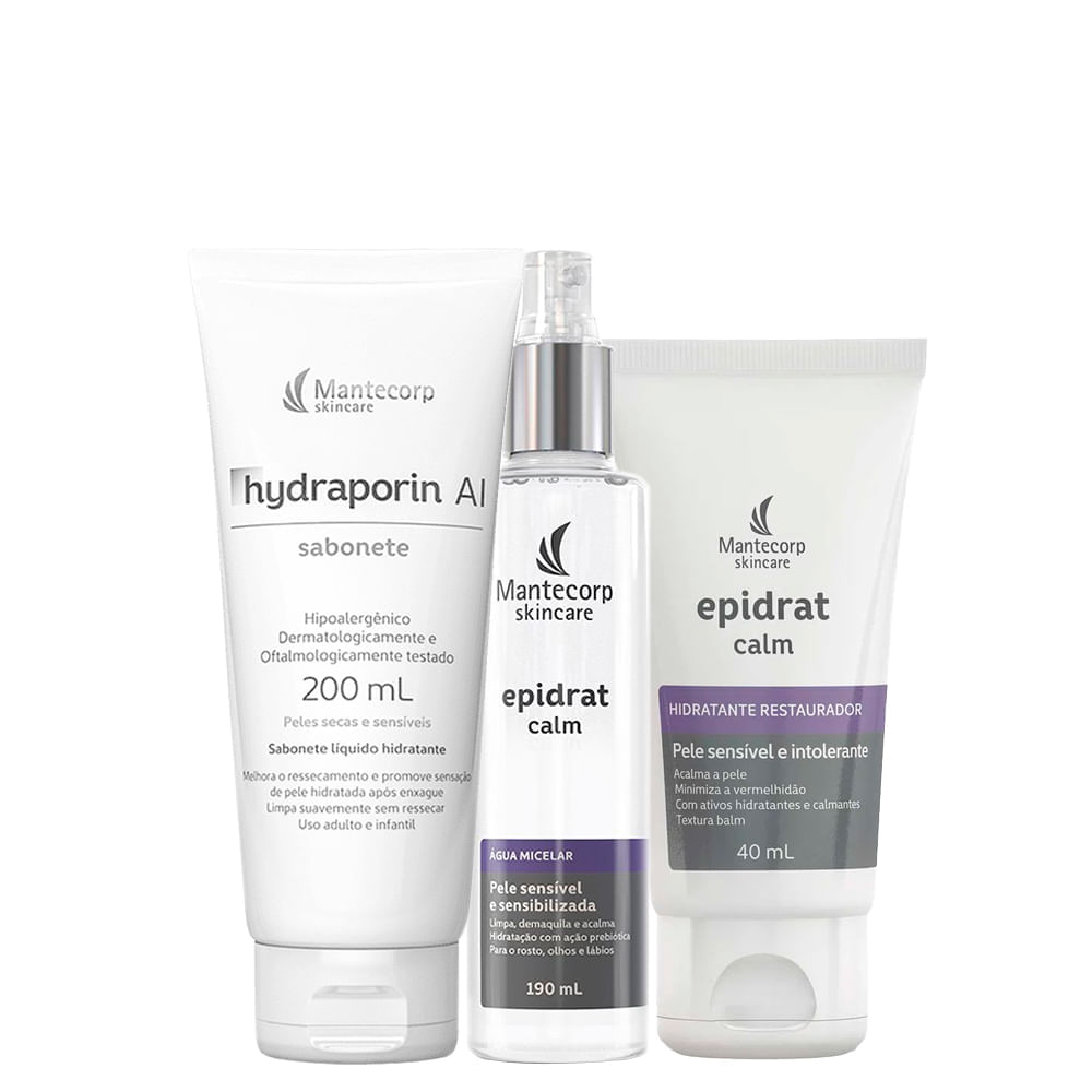 Kit Facial Mantecorp Epidrat Sabonete de Limpeza Hydraporin 200 g  Água Micelar 190 ml  Creme Hidratante 40 g