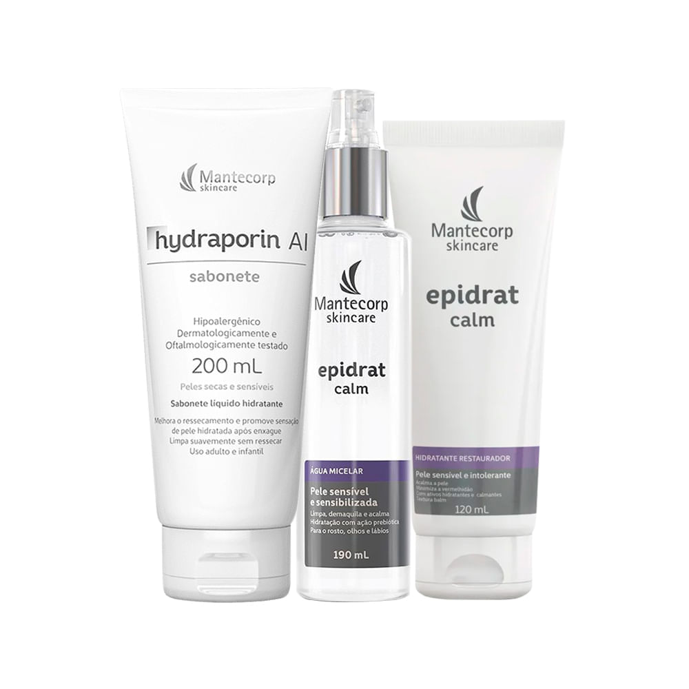 Kit Facial Mantecorp Epidrat Sabonete de Limpeza Hydraporin 200 g + Água Micelar 190 ml + Hidratante Restaurador 120 ml