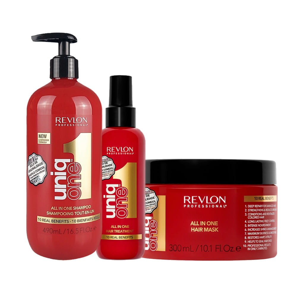 Kit Capilar Revlon Uniq One  All in One Shampoo 490 ml + Máscara 300 ml + Leave-in All in One Hair Tratament 150 ml