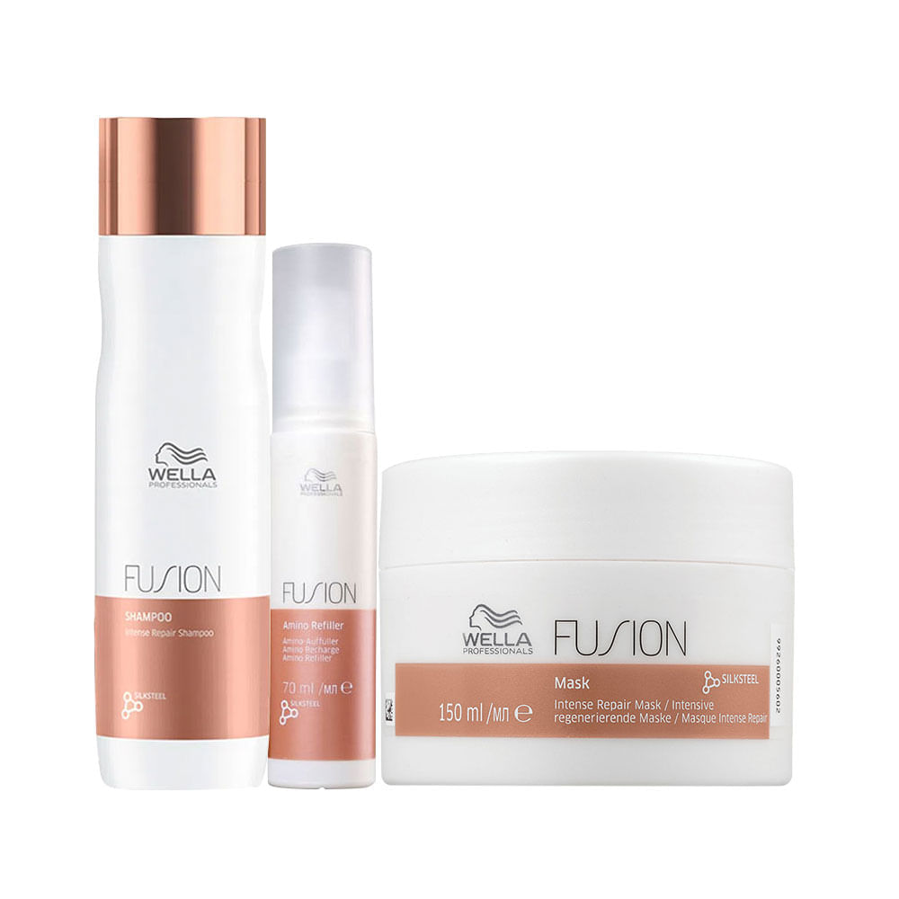 Kit Wella Professionals Fusion Shampoo 250 ml + Máscara 150 ml + Tratamento Reconstrução 70 ml