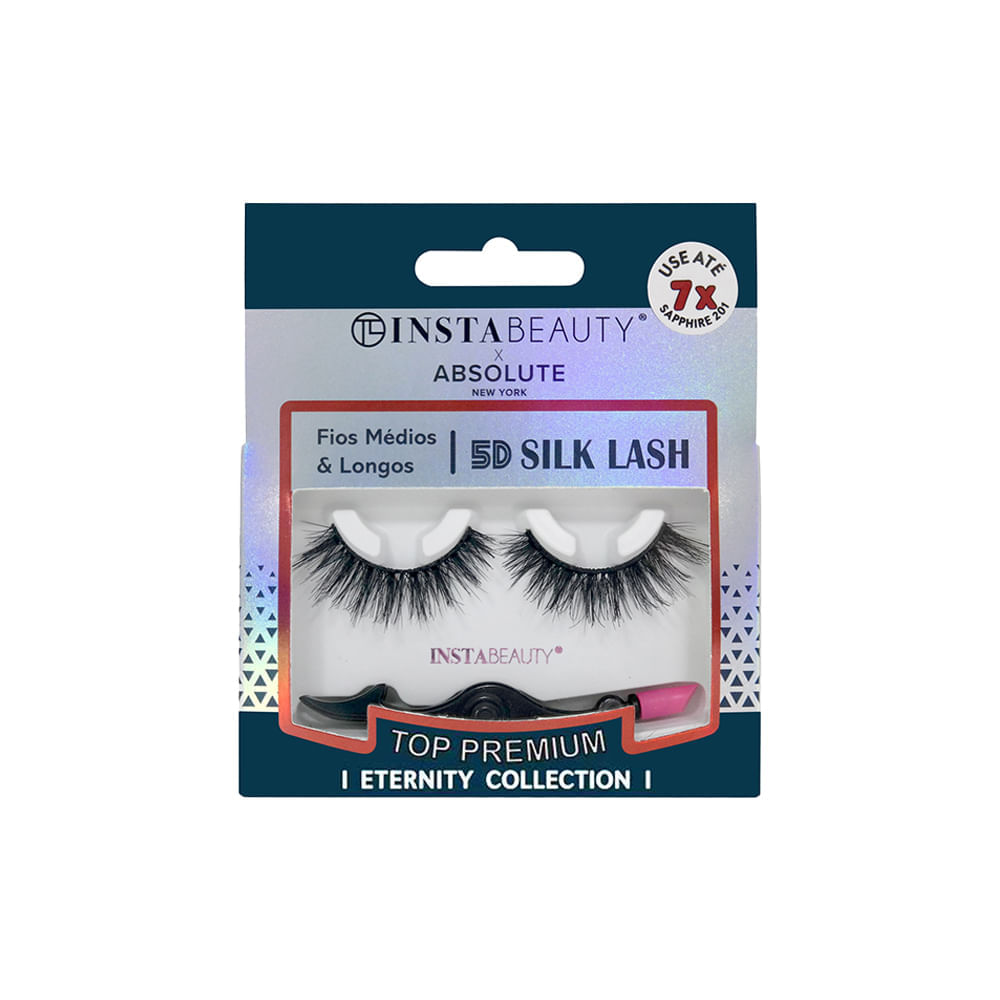 Cílios Postiços Sintético Volumoso Absolute New York Eternity 5d Silk Lash Sapphire 201 Preto 1 Par