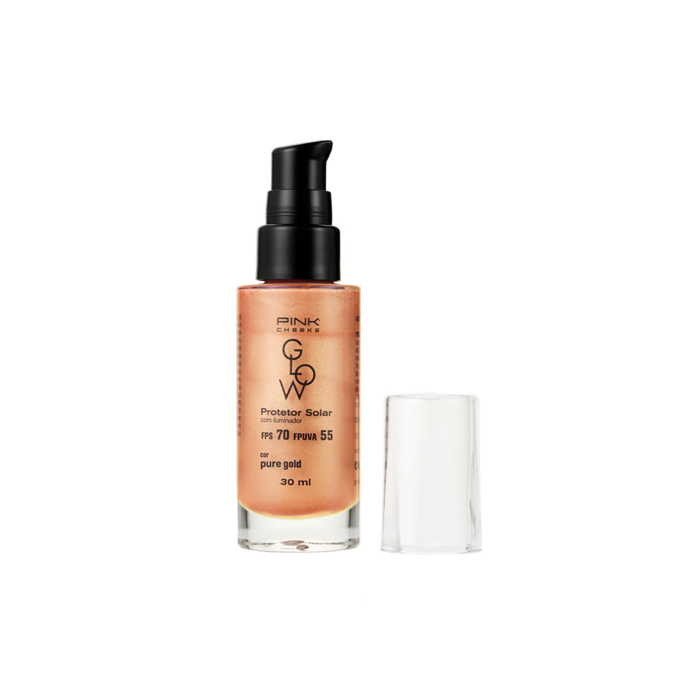 Protetor Solar Facial com Iluminador Pink Cheeks Glow FPS 70 FPUVA 55 Pure Gold 30 ml