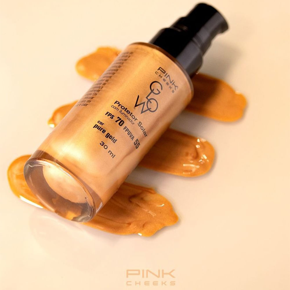 Protetor Solar Facial com Iluminador Pink Cheeks Glow FPS 70 FPUVA 55 Pure Gold 30 ml