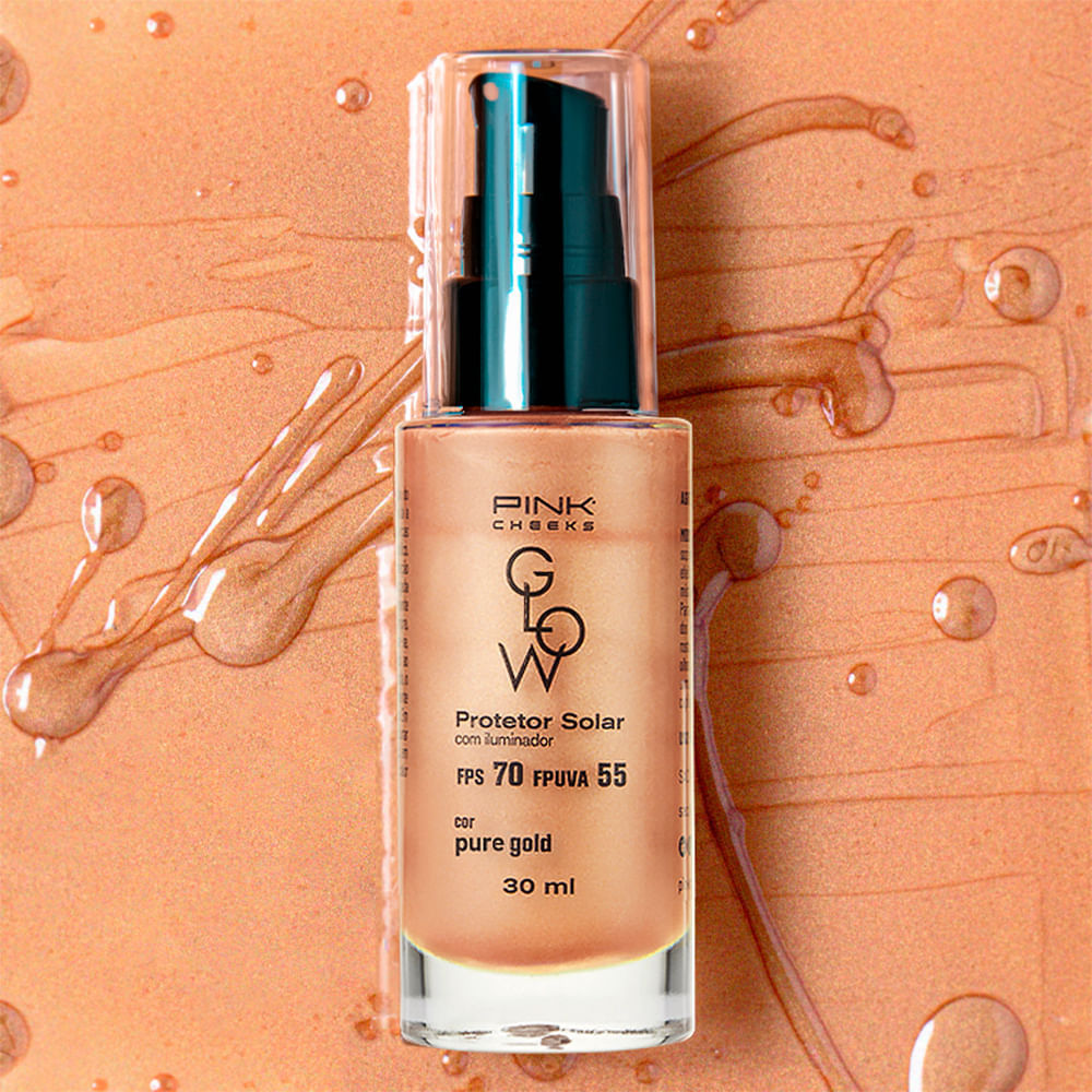 Protetor Solar Facial com Iluminador Pink Cheeks Glow FPS 70 FPUVA 55 Pure Gold 30 ml