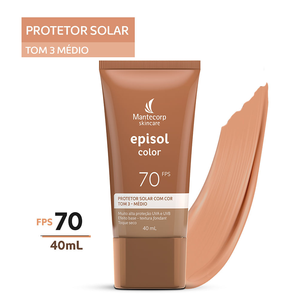 Protetor Solar Facial Episol Color Mantecorp Tom 3 Médio FPS 70 40 ml